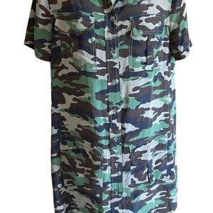 EQUIPMENT Dress Remy Utility 100% SILK Camouflage Print Pockets Shirt Dress S